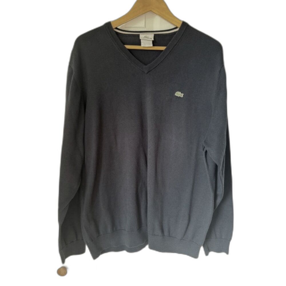 Vintage Lacoste V-Neck Sweater Navy Blue Preppy‎ Size 7 XL XXL